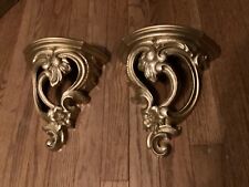 Set Of 2 Syroco Wall Shelf Gold Hollywood Regency MCM USA 3507 Vintage Scroll picture