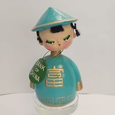 Vintage 60s Asian Teal and Gold Bobblehead Nodders,Rhinestone Eyes,Bank Of China picture