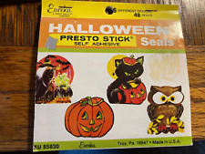 Vintage Eureka Halloween 41 Presto Stick Seals/Owl/Cat/Witch/Bat/Jack O' Lantern picture