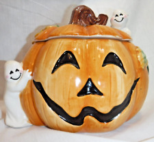 Vintage Halloween Pumpkin with Two Ghost Cookie Jar Jackolatern picture