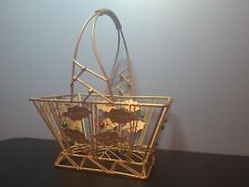 Gold Wire Christmas Basket W/ Red And Green Shiny Accents 7”x5”x9” Storage picture