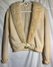 Vtg Dolton Long Sleeve 100% Cashmere Fur Collar Sweater Women's Cream picture