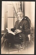 RPPC Real Photo Postcard 1904-1918 Dapper Young Man Cigar Ornate Chair Suit picture