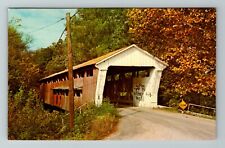Spencerville IN-Indiana, Covered Bridge Over River, Vintage Postcard picture