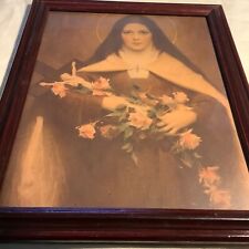 St Therese Wood Framed Little Flower Catholic Christian Large 13x17 picture