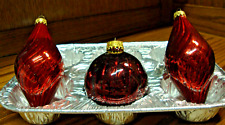 Vig RED Irridescent Large Glass Ornaments~Two Round D=3