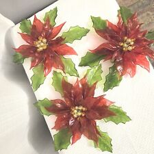 Vtg Acrylic Poinsettia Flower Christmas Table Wall Hangings 60s Retro Set Of 3 picture