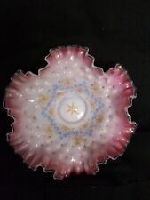Victorian 9 Inch Brides Basket Pink Ruffles. Hand-blown Cased, Hand-painted picture