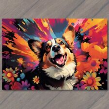 POSTCARD Corgi Dog Smile Happy Retro Pop Art Splash Colors Fun Cute Vibrant picture