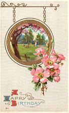 Vintage Postcard A Happy Birthday Flower Bouquet Landscape Pastoral Greetings picture