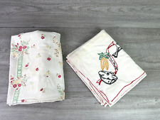 Unbranded lot of 2 Vintage Square Tablecloths (1) Embroidered picture
