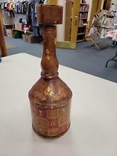 Vintage Hand Tooled Leather Wrapped Bottle Italy Decanter Flowers Gold Scroll picture