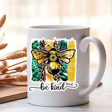 Be kind coffee mug 14 oz ceramic white glaze bumble bee animal print  picture