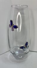 Art Glass Vase 24% Lead Purple Crystal Butterflies Decor Czech - Teleflora 10 