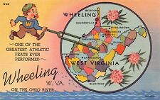 Wheeling WV West Virginia State Map Bluefield Elkins Weirton Vtg Postcard C8 picture