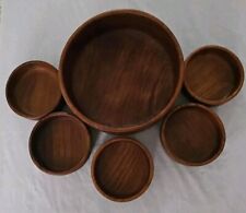 Vintage  Solid TEAK Wood Handmade Serving Bowl 5 Set Mid-Century Thailand picture