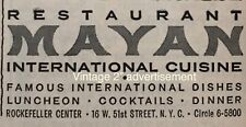 1960 Restaurant Mayan NYC Rockefeller Center AD 2.5” AD Vintage picture