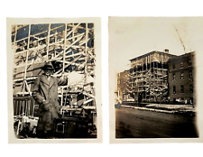 c1920s Man Fedora Hat in Back & Flag Building Construction 2 Original Photos picture