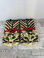 Vintage 1989 Zak Designs Tabby Cat Eating A Bird Pair Of Oven Mitt Pot Holders picture