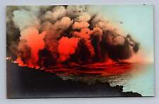 Steaming Lava in Ocean Water RPPC Antique Hand Colored Hawaii Volcano Photo ~30s picture