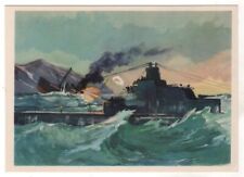 1974 War WWII Submarine sinks enemy transport ART Russian Postcard Old USSR picture