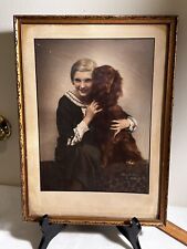 vintage 1932 framed photo of Girl and Her Irish Setter picture