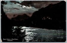 Alberta British Columbia 1908 Postcard Banff Hotel And Bow River at Night Moon picture