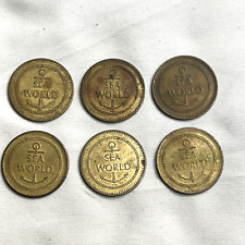 Sea World Game Tokens Lot Of 6 Vintage Theme Park Trawler Entertainment Brass picture