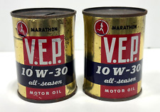 Vintage Advertising Marathon V.E.P. Running Man Motor Oil Tin Coin Banks Can picture