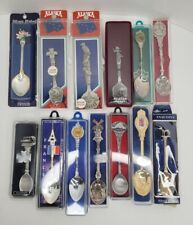 Vintage Souvenir Pewter Spoons Alaska Hawaii Holland New Zealand Mixed Lot Of 13 picture