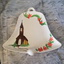 Handpainted Christmas Bell Holiday Serving Dish Candy Dish Nut Tray Poinsettia picture