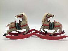 Antique Hand Carved Wooden Carousal Style 10” Rocking Horse Lot Fur Mane Leather picture