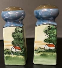 Antique Nippon Hand Painted Porcelain Salt and Pepper Shakers Gold Trim on Top picture