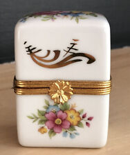 LIMOGES France Artoria Vintage White with Flowers Hinged Gilded Trinket Box picture