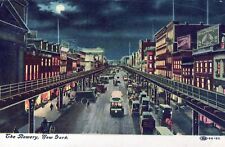 NEW YORK CITY - The Bowery Showing Elevated Subway At Night Postcard - 1912 picture