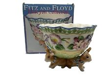 Fitz and Floyd Halcyon Bunny Rabbit Footed Elegant Bowl NEW in original Box VTG picture