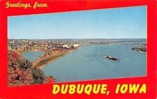 Dubuque Iowa~Birdseye View~Riverfront Railroad Tracks~Illinois Bridge~Ship~1960s picture