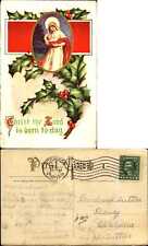 Christmas postcard Mary Jesus Christ holly 1912 to ANDREW SUTTON Dewey Oklahoma picture