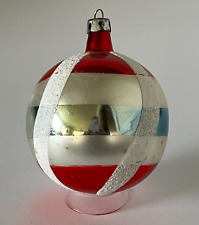Vintage Christmas Poland Patriotic Colors Mica Pinwheel Glass Ball Ornament 3