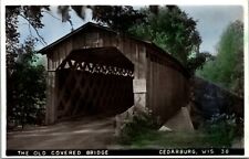 Hand Colored Real Photo Postcard The Old Covered Bridge in Cedarburg, Wisconsin picture
