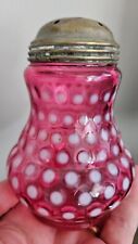 Vintage Polka Dot Cranberry Opalescent Glass Sugar Shaker (Fenton) 1950s picture