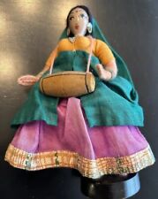 Vintage India doll Figurine on stand stains back & underclothes Musician 6.5” picture