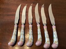 William Adams AE Lewis Pink Floraine Porcelain handle knife set of 6  picture
