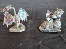 Pair of Vintage Jeweled Pewter Dragons Including Greg Neely 1993 Winged Dragon picture