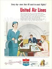 1952 UNITED AIR LINES Douglas DC6 MAINLINER ad airlines advert STEWARDESS Lounge picture