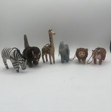 Vintage Paper Mache Safari Animals Figurines Hand Made & Painted 6 Ornaments picture