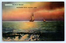 VTG Wildmere Beach Milford Conn Sailing At Twilight Linen c1941 Postcard A6 picture