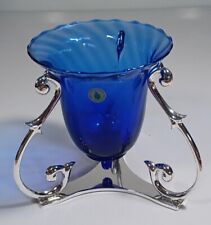 Retired Unused PartyLite Blue Sililoquy Cobalt Blue Silver Base Candle Holder  picture