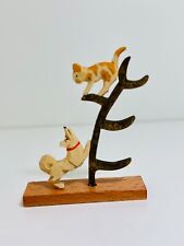 Vintage Emil Helbig Wooden Puppy Dog Chasing A Kitty Cat Up a Tree Figurine picture