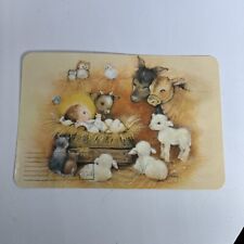 Vintage Greeting Card Christmas Baby Jesus Animals 13 Cent Crazy Horse Stamp picture